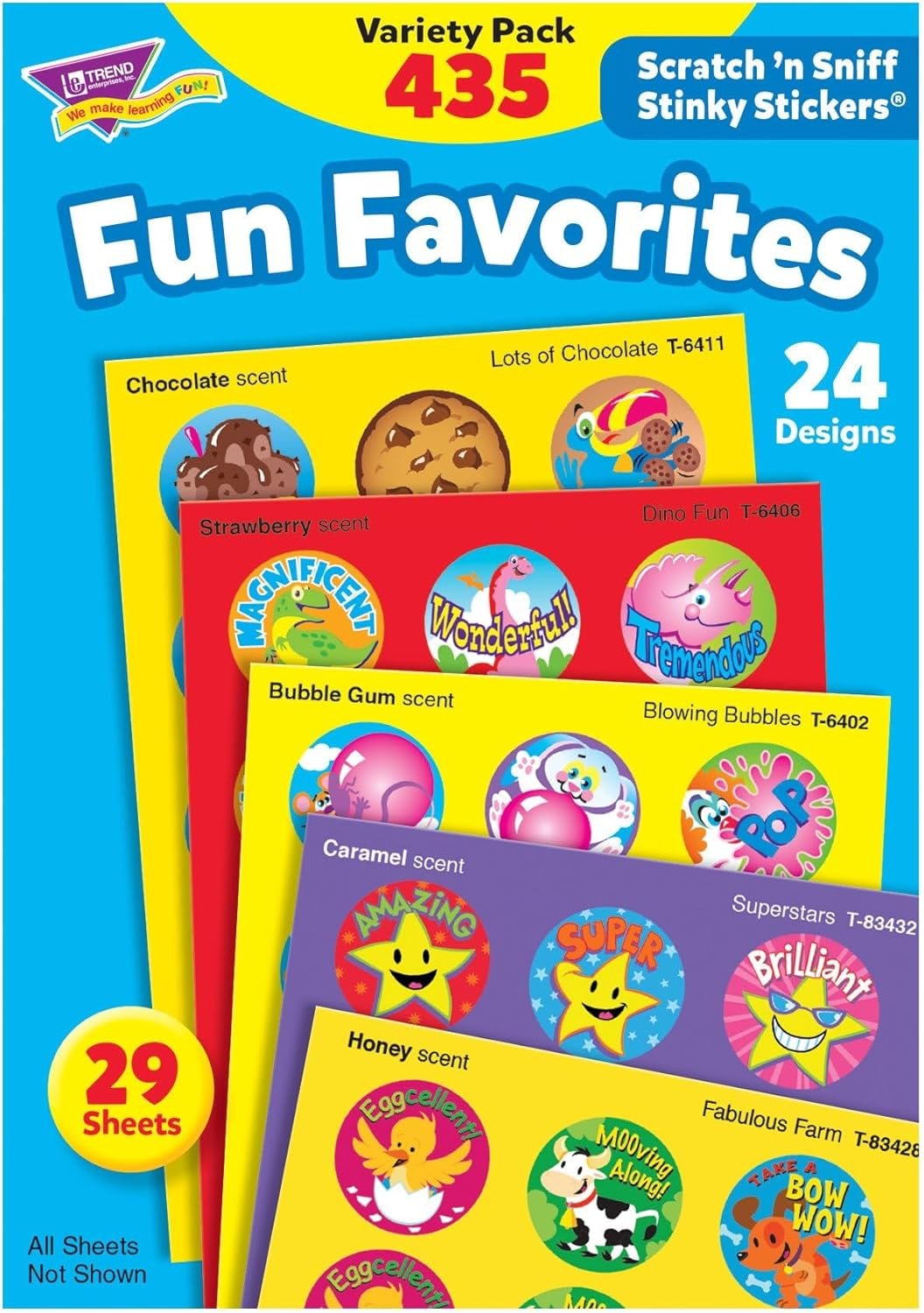 Trend Enterprises: Fun Favorites, Scented Scratch ‘N Sniff Stinky Stickers, Fun for Rewards, Incentives, Crafts and as Collectibles, 24 Different Designs, 29 Sheets Included, for Ages 3 and Up
