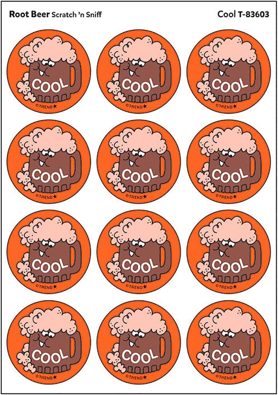 Cool/Root Beer Scent Retro Stinky Stickers by TREND; 24 Seals/Pack – Authentic 1980s Designs!