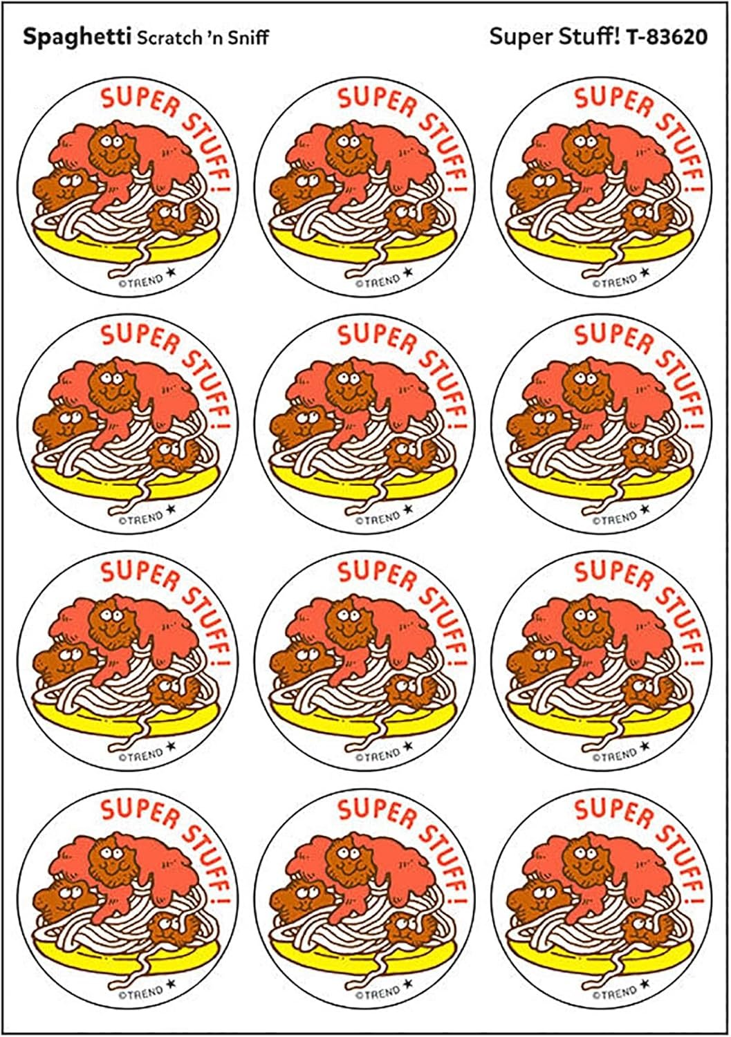 Super Stuff!/Spaghetti Scent Retro Stinky Stickers by TREND; 24/Pack – Authentic 1980s Designs!